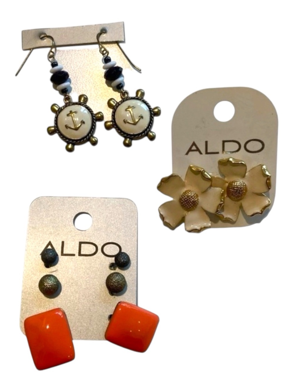 ALDO Y2K 2000s Earrings Set Orange Geometric Studs New on Original Card Jewelry!
